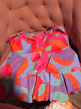 Colorful Abstract Print Skirted Swim Dress